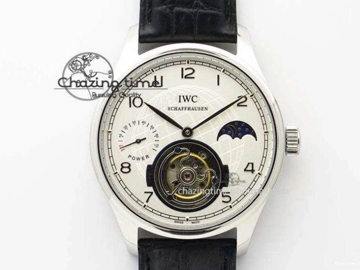 MIROTIME 0714 Popular Portuguese Flying Tourbillon SS Gray Dial 2 Sub Dials on Black Leather Strap 7159